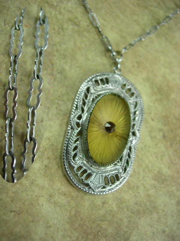 Vintage Art Deco Necklace Camphor glass fancy with amazing filigree