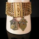 Antique Victorian bracelet with French religious medals fobs WIDE 8 row fancy clasp vintage charm