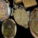 Antique Victorian bracelet with French religious medals fobs WIDE 8 row fancy clasp vintage charm