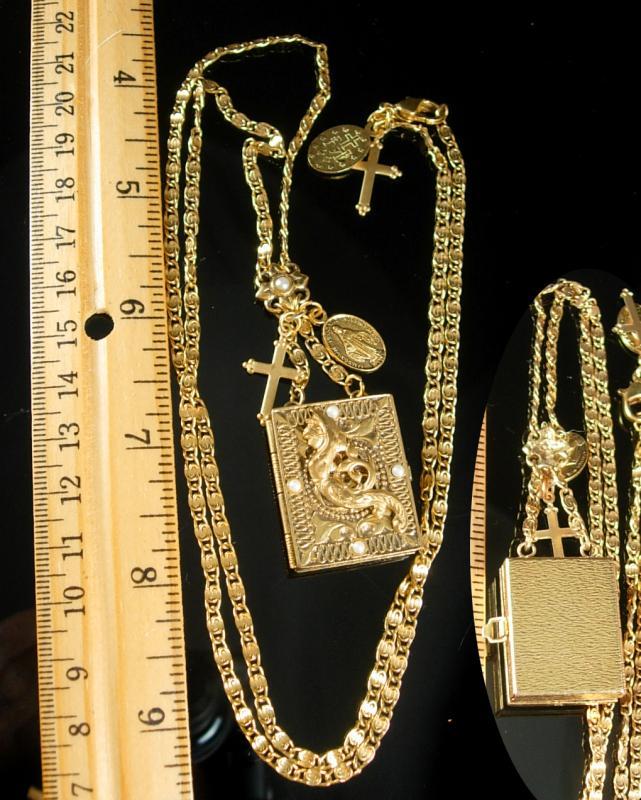 Mermaid Locket necklace Forget me not religious cross & medal gold filled Chain fob charms book locket pearls from the sea