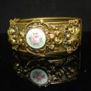 Victorian Bracelet GORGEOUS Guilloche enamel LAYERED hinged bracelet ornate Vintage Wedding bangle with original chain