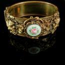 Victorian Bracelet GORGEOUS Guilloche enamel LAYERED hinged bracelet ornate Vintage Wedding bangle with original chain
