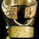 Victorian Bracelet GORGEOUS Guilloche enamel LAYERED hinged bracelet ornate Vintage Wedding bangle with original chain