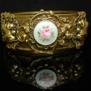 Victorian Bracelet GORGEOUS Guilloche enamel LAYERED hinged bracelet ornate Vintage Wedding bangle with original chain