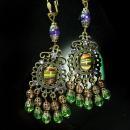 Bohemian Hippie Earrings Dramatic Renaissance genuine Amethyst Chandelier and Agate shoulder duster pierced drops