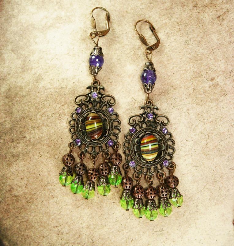 Bohemian Hippie Earrings Dramatic Renaissance genuine Amethyst Chandelier and Agate shoulder duster pierced drops