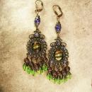 Bohemian Hippie Earrings Dramatic Renaissance genuine Amethyst Chandelier and Agate shoulder duster pierced drops