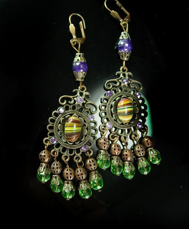 Bohemian Hippie Earrings Dramatic Renaissance genuine Amethyst Chandelier and Agate shoulder duster pierced drops