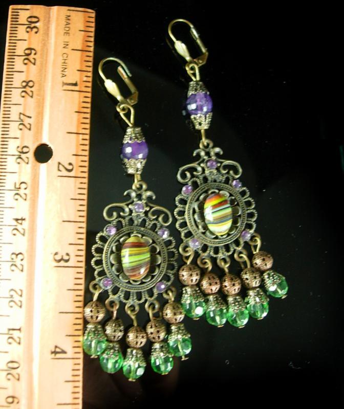 Bohemian Hippie Earrings Dramatic Renaissance genuine Amethyst Chandelier and Agate shoulder duster pierced drops