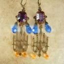 GOthic LONG Amethyst glass candelbra spooky kinda girl earrings