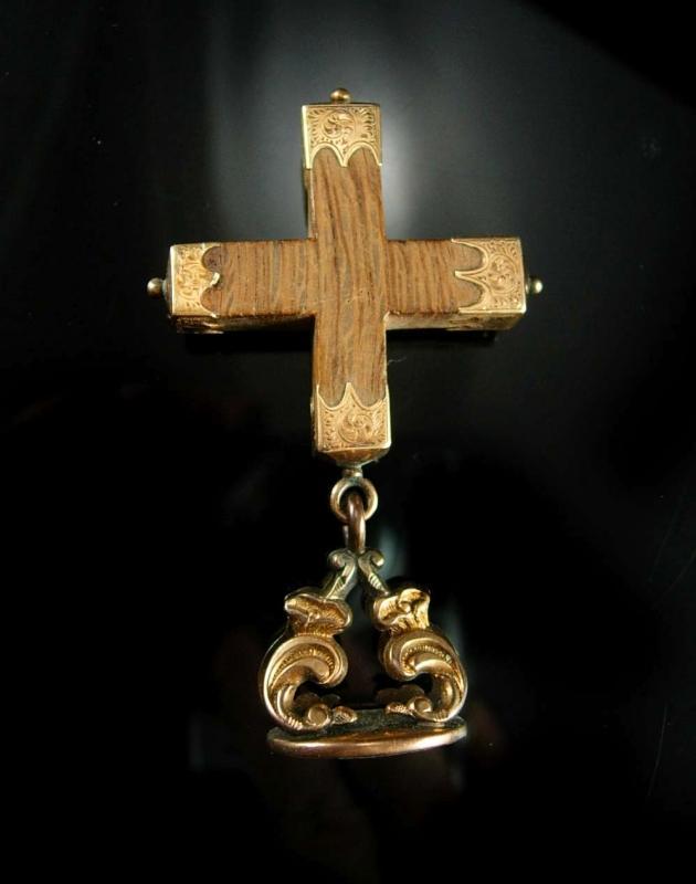 Antique 14kt rose GOLD Victorian Cross Fob Brooch Victorian 1800's religious jewelry fancy end caps