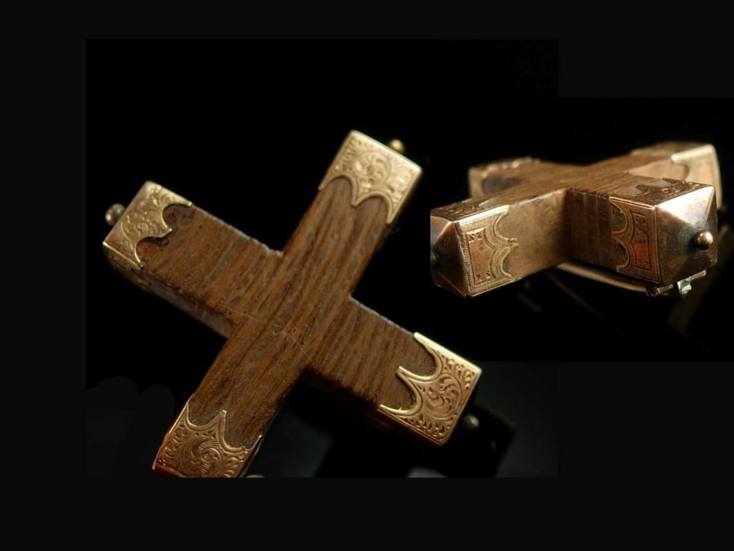 Antique 14kt rose GOLD Victorian Cross Fob Brooch Victorian 1800's religious jewelry fancy end caps