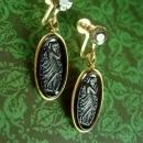 Antique Earrings Art NOUVEAU amber glass cameo Goddess Smoky topaz vintage tops Screw back on gold filled dangle drops