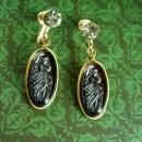 Antique Earrings Art NOUVEAU amber glass cameo Goddess Smoky topaz vintage tops Screw back on gold filled dangle drops