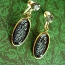 Antique Earrings Art NOUVEAU amber glass cameo Goddess Smoky topaz vintage tops Screw back on gold filled dangle drops
