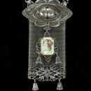 Antique Bookchain necklace Vintage Fabulous Mucha Goddess portrait Watch Fob mesh huge tassel Brooch two piece silver statement necklace set