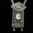 Antique Bookchain necklace Vintage Fabulous Mucha Goddess portrait Watch Fob mesh huge tassel Brooch two piece silver statement necklace set