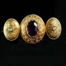 GEORGIAN Antique AMETHYST seed pearl Gold BROOCH pre-civil war purple faceted center C clasp Aquarius february birthstone