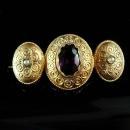 GEORGIAN Antique AMETHYST seed pearl Gold BROOCH pre-civil war purple faceted center C clasp Aquarius february birthstone