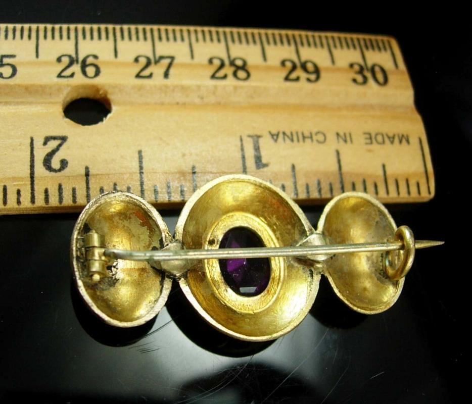 GEORGIAN Antique AMETHYST seed pearl Gold BROOCH pre-civil war purple faceted center C clasp Aquarius february birthstone