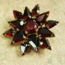 Antique BOHEMIAN GARNET Brooch Cluster star brass teardrop red brass vintage costume jewelry