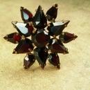 Antique BOHEMIAN GARNET Brooch Cluster star brass teardrop red brass vintage costume jewelry