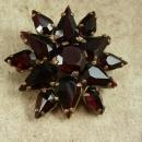 Antique BOHEMIAN GARNET Brooch Cluster star brass teardrop red brass vintage costume jewelry