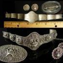 Antique demon queen Rangda Bracelet Brooch Earrings Silver etruscan Balinese demi parure Goddess jewelry