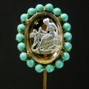 Antique Nude Stickpin Turquoise Bavarian crystal Reverse carved glass intaglio Edwardian Cupid Stick lapel pin Venus stickpin