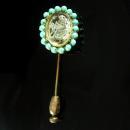 Antique Nude Stickpin Turquoise Bavarian crystal Reverse carved glass intaglio Edwardian Cupid Stick lapel pin Venus stickpin