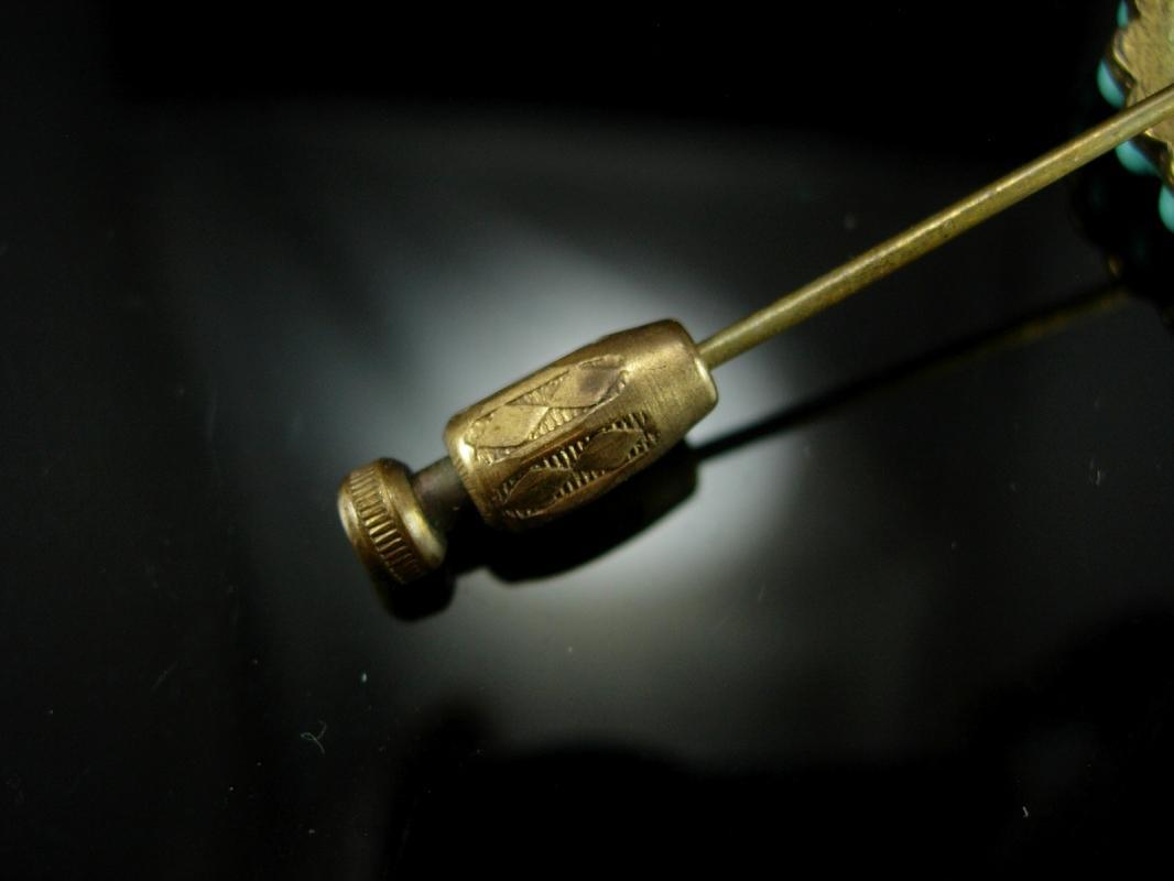 Antique Nude Stickpin Turquoise Bavarian crystal Reverse carved glass intaglio Edwardian Cupid Stick lapel pin Venus stickpin