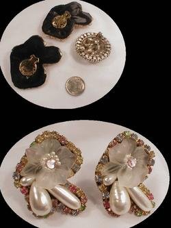 GLITZY HUGE rhinestone earrings and Rhinestone BROOCH