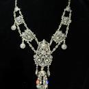 Antique Etruscan necklace Sterling fob Girandole coral lapis stones Georgian jewelry vintage grand statement necklace