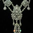 Antique Etruscan necklace Sterling fob Girandole coral lapis stones Georgian jewelry vintage grand statement necklace