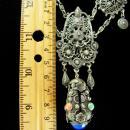 Antique Etruscan necklace Sterling fob Girandole coral lapis stones Georgian jewelry vintage grand statement necklace