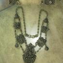 Antique Etruscan necklace Sterling fob Girandole coral lapis stones Georgian jewelry vintage grand statement necklace