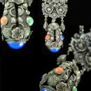 Antique Etruscan necklace Sterling fob Girandole coral lapis stones Georgian jewelry vintage grand statement necklace