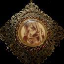 Vintage French Necklace LARGE religious antique icon Red garnet victorian portrait necklace BIG statement necklace
