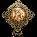 Vintage French Necklace LARGE religious antique icon Red garnet victorian portrait necklace BIG statement necklace