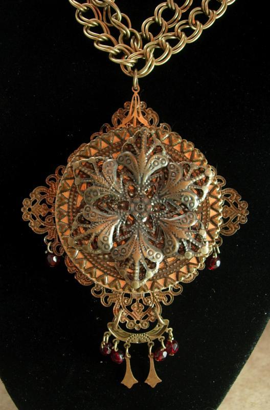Vintage French Necklace LARGE religious antique icon Red garnet victorian portrait necklace BIG statement necklace