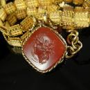 Victorian bookchain Necklace Carnelian intaglio cameo medusa ornate gold chain antique estate jewelry