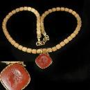 Victorian bookchain Necklace Carnelian intaglio cameo medusa ornate gold chain antique estate jewelry