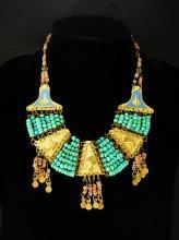 Vintage Egyptian revival necklace Turquoise deco 1920's Egypt Cleopatra jewelry HEAD enamel Collar Queen NEFERTITI