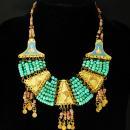 Vintage Egyptian revival necklace Turquoise deco 1920's Egypt Cleopatra jewelry HEAD enamel Collar Queen NEFERTITI