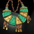 Vintage Egyptian revival necklace Turquoise deco 1920's Egypt Cleopatra jewelry HEAD enamel Collar Queen NEFERTITI