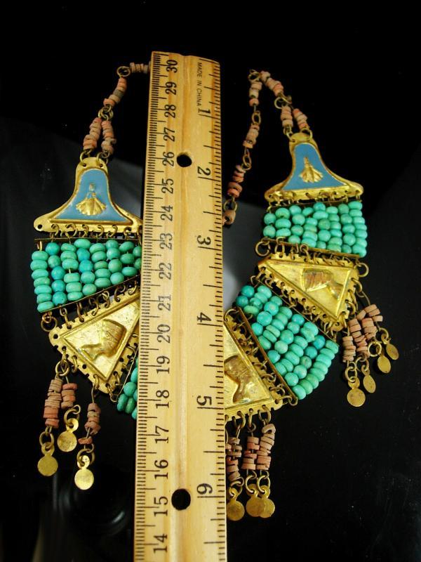 Vintage Egyptian revival necklace Turquoise deco 1920's Egypt Cleopatra jewelry HEAD enamel Collar Queen NEFERTITI