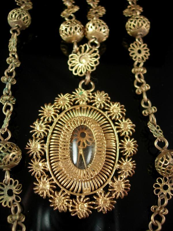 Vintage Georgian Antique CANNETILLE MOURNING Hair Portrait locket necklace