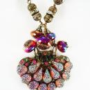Vintage Lava Glass Filigree Necklace Fire like colors Sugar stones Purple pink Germany clasp rhinestone rondells Peacock colors