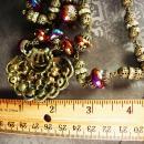 Vintage Lava Glass Filigree Necklace Fire like colors Sugar stones Purple pink Germany clasp rhinestone rondells Peacock colors