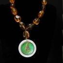 Dreamy Mermaid Goddess necklace Faceted hammered silver glass medallion Drop reversible statement jewelry Nautical delight